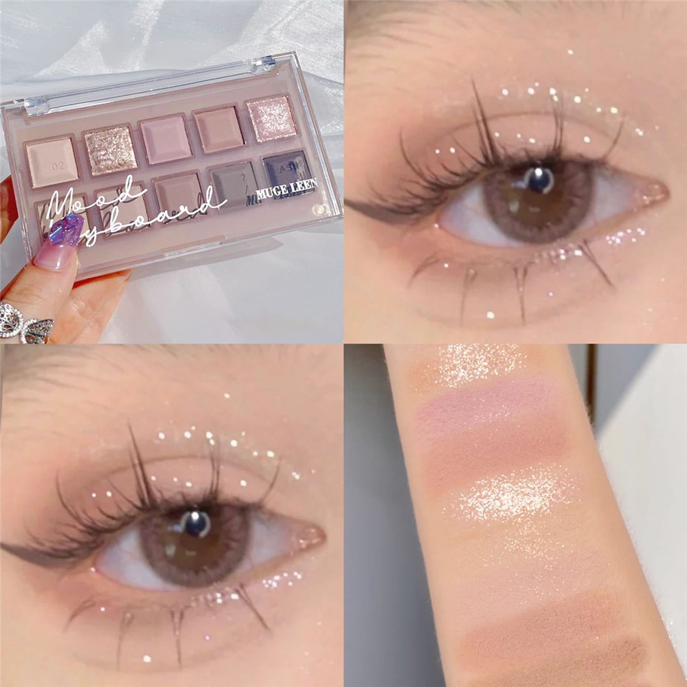 Muge LEEN Bảng Phấn Mắt Mười Màu Đất Lì Và Ánh Ngọc Trai Kết Hợp Thời Trang Cho Nữ