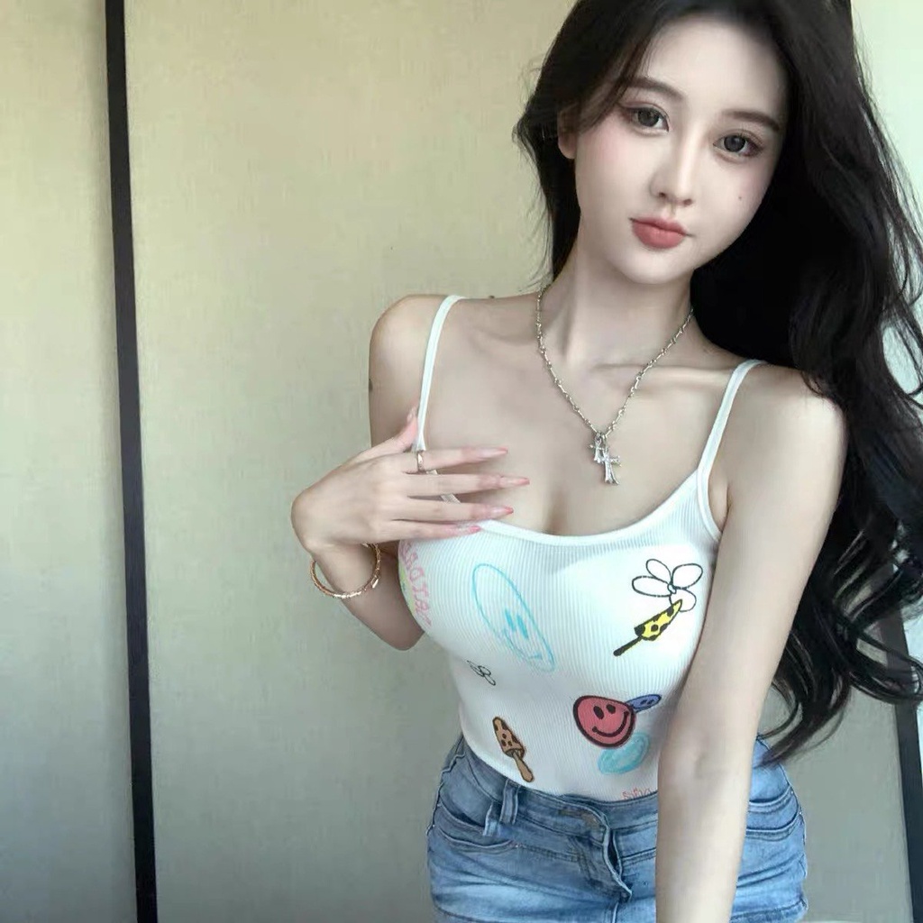 Áo croptop 2 dây in hình icon đáng yêu xinh xắn 543 FIORI STORE