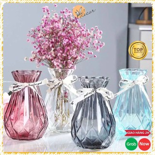 Lọ hoa thuỷ tinh đa giác tặng kèm nơ Maydecor bình hoa cao cấp cổ nhỏ LH007