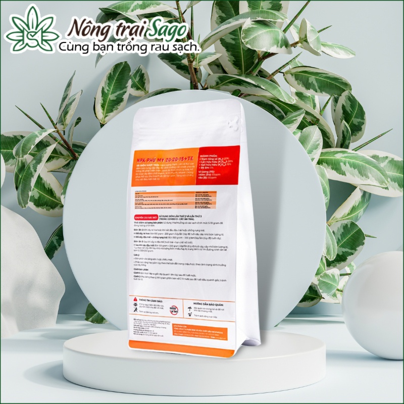 Phân bón NPK Phú Mỹ 20-20-15 + TE (túi 1kg) dành cho Cây ăn quả, kích ra hoa, đậu trái, chống nứt, rụng - Nông Trại Sago