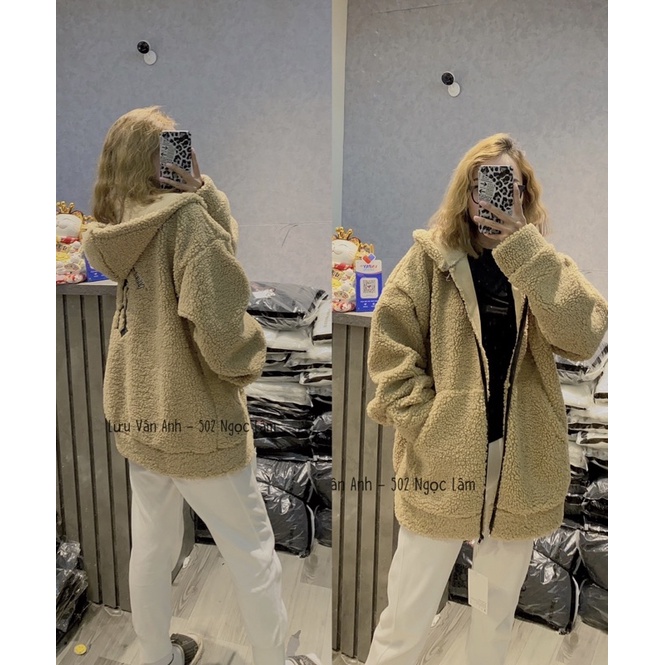 áo khoác lông dáng rộng form dấu quần oversize nam nữ ( ảnh thật )