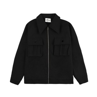 Áo khoác dạ túi hộp có khóa kéo unisex - boxy felt jacket black - the noir