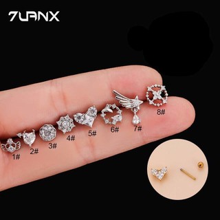 Khuyên tai 7UANX thép không gỉ đính đá zircon hình đôi cánh