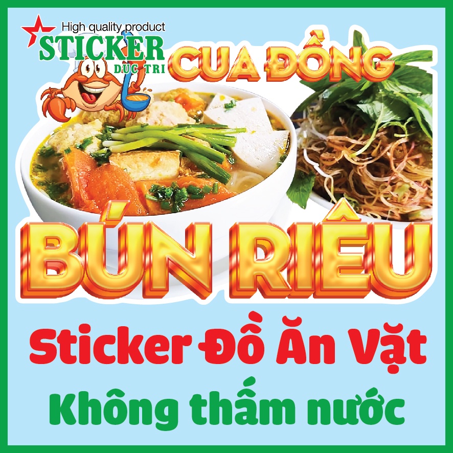 🔥🔥🔥 Miếng Dán Sticker Trang Trí Quán, Xe Bán Bún Ốc, Bún Riêu, Canh Bún, Bánh Canh Cua, Bánh Canh Ghẹ... Chống Nước.