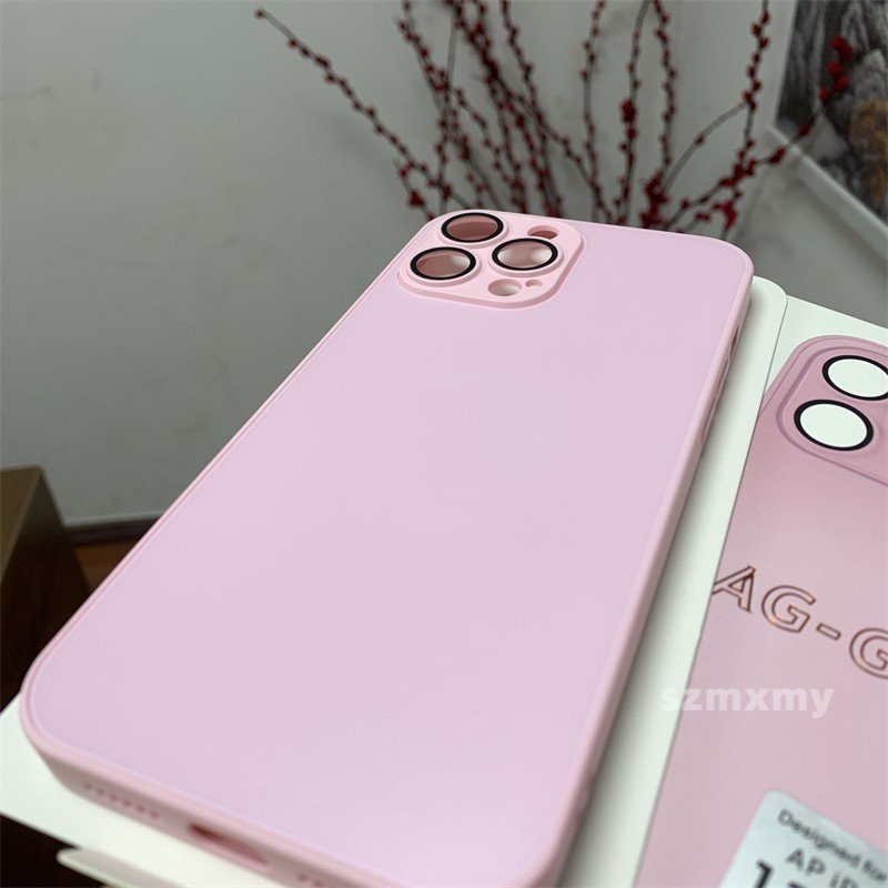 Ốp Điện Thoại Mặt Kính Cứng Chống Dấu Vân Tay Màu Hồng Cho IPhone 14 13 12 11 Pro Max 14Plus