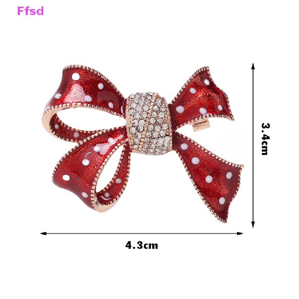 Ghim Cài Áo Hình Nơ Đính Đá Pha Lê Tráng Men Màu Đỏ Thời Trang Cho Nữ {Ffsd} {Ffsd}