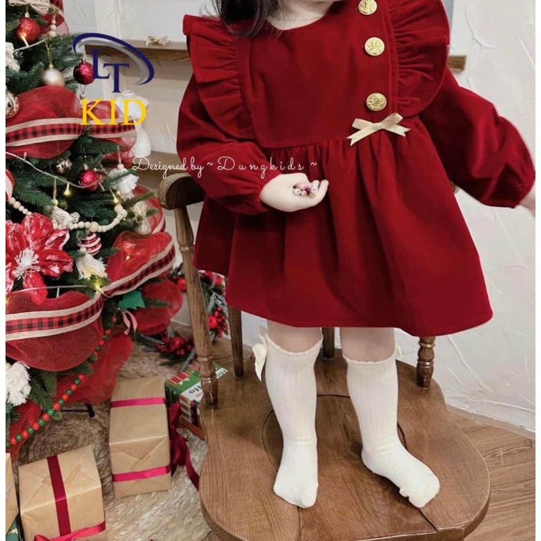 Váy nhung đỏ bé gái Noel bèo nhún cực xinh