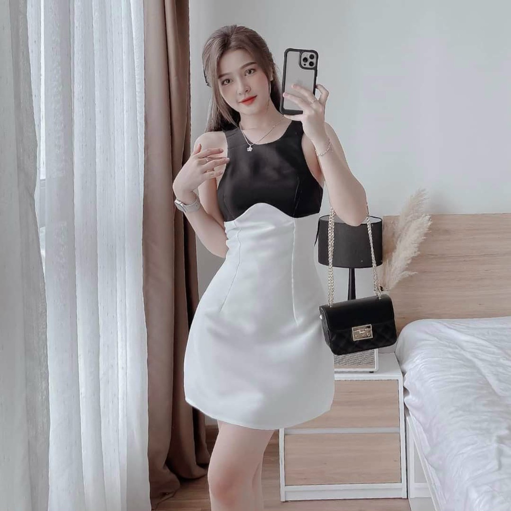 đầm nữ dáng ngắn cổ tròn kèm nơ lưng rất đẹp phù hợp cho chị em đi chơi