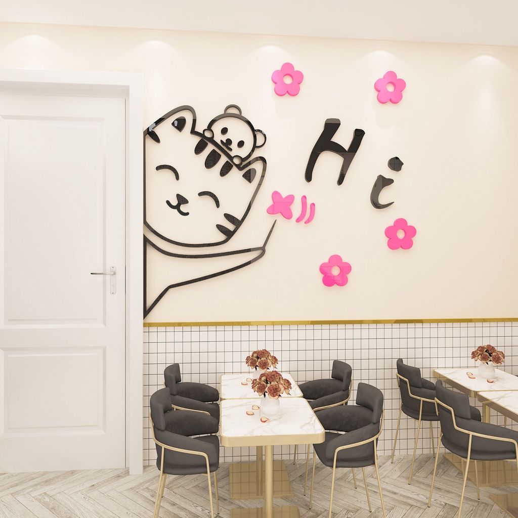 Cửa hàng mèo chào mừng trang trí tranh mica trang trí phòng bé hoạt hình hoạt hình phòng trẻ em giấy dán tường mẫu giáo 3d ba chiều acrylic dán tường