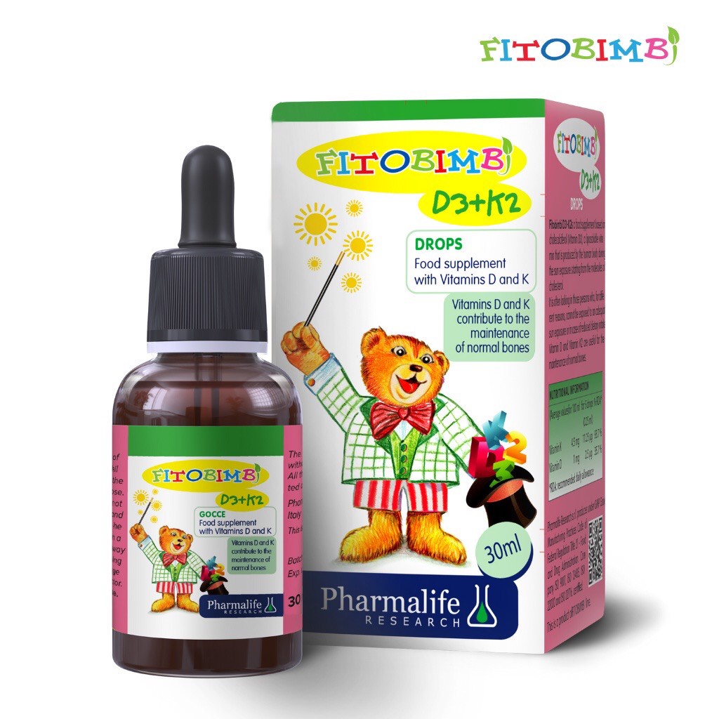 Vitamin FITOBIMBI D3 + K2 Dạng Nhỏ Giọt Dễ Dùng, Giúp Bé Tăng Chiều Cao, Xương Chắc Khỏe Chai 30ml