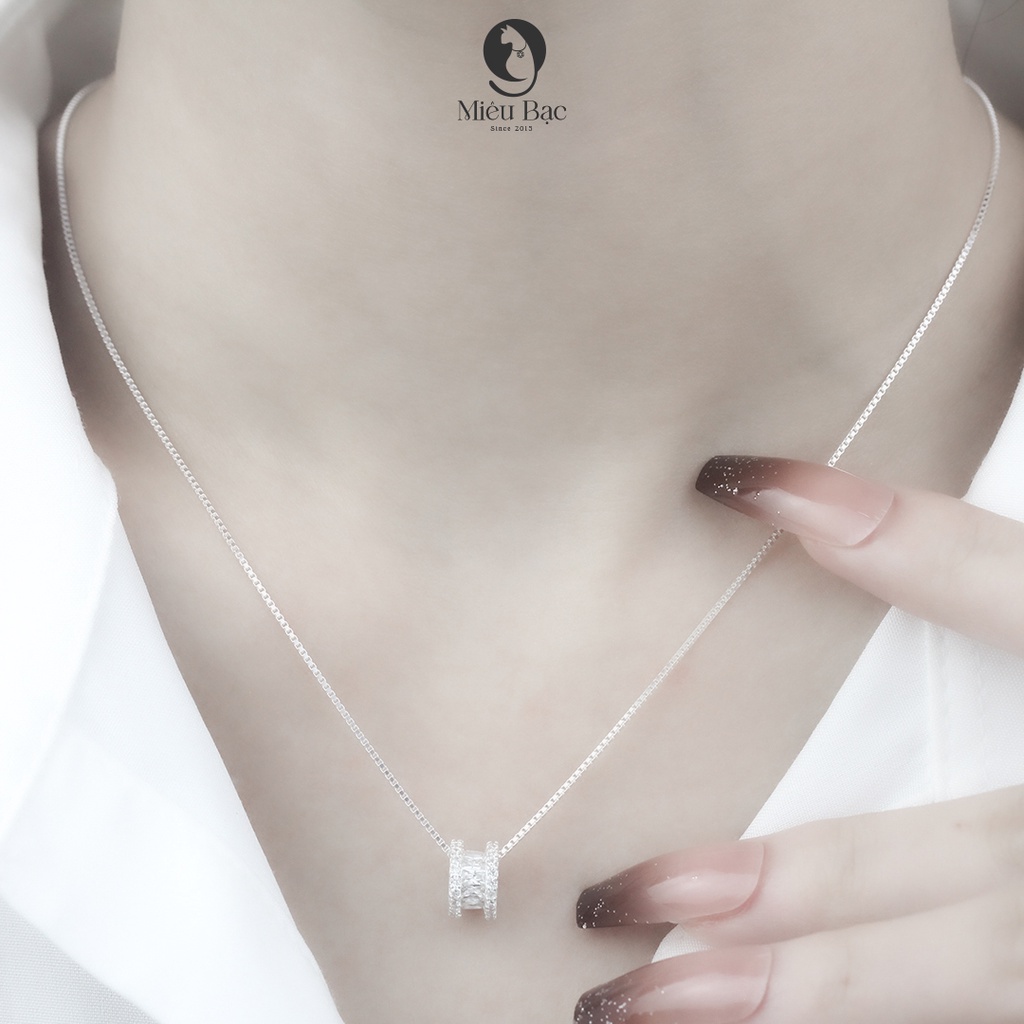 Dây chuyền bạc nữ Miêu Bạc vòng cổ mặt trụ đính đá chất liệu bạc S925 thời trang phụ kiện trang sức D400620