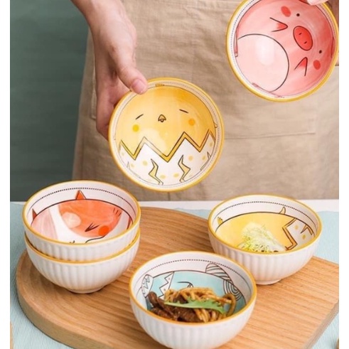 Set 6 bát sứ họa tiết thú - thổ cẩm siêu đẹp (Không kèm đũa và hộp)