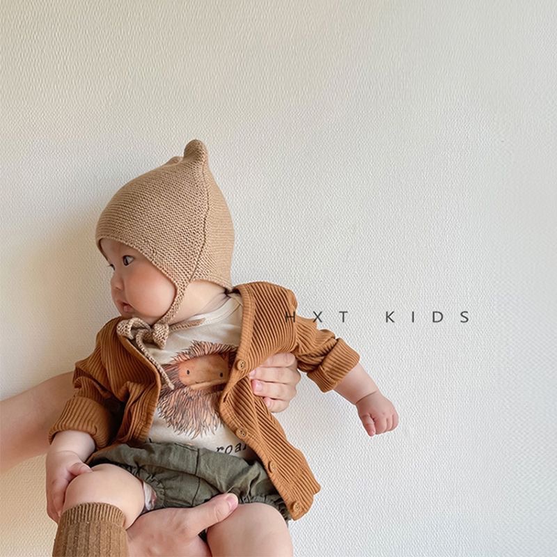 Babyfair. Mũ Dệt Kim Cho Trẻ Sơ Sinh Màu Tinh Khiết Với ​​Dây Buộc Tai Gấu Dễ Thương Đáng Yêu Bé Mùa Xuân  Thu