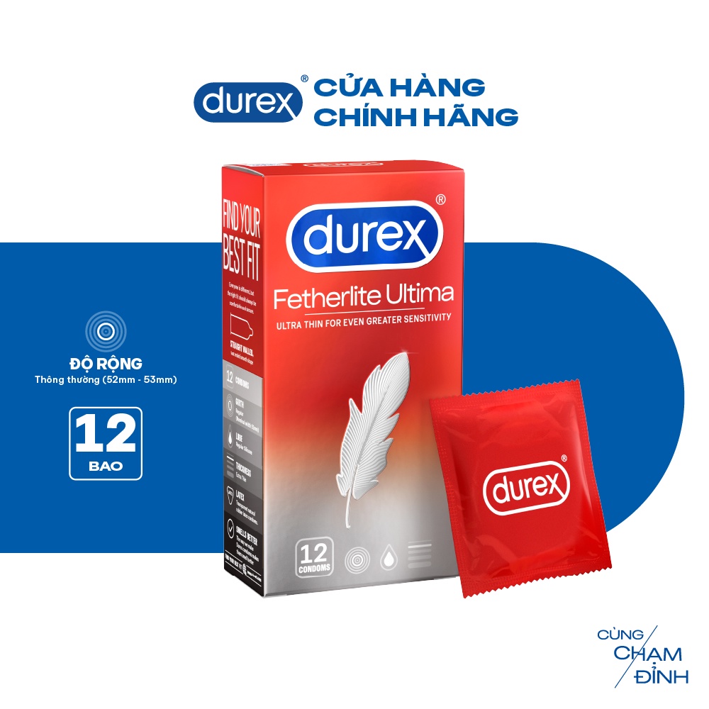 Bao cao su Durex Fetherlite Ultima siêu mỏng, size 52mm, 12 bao/hộp