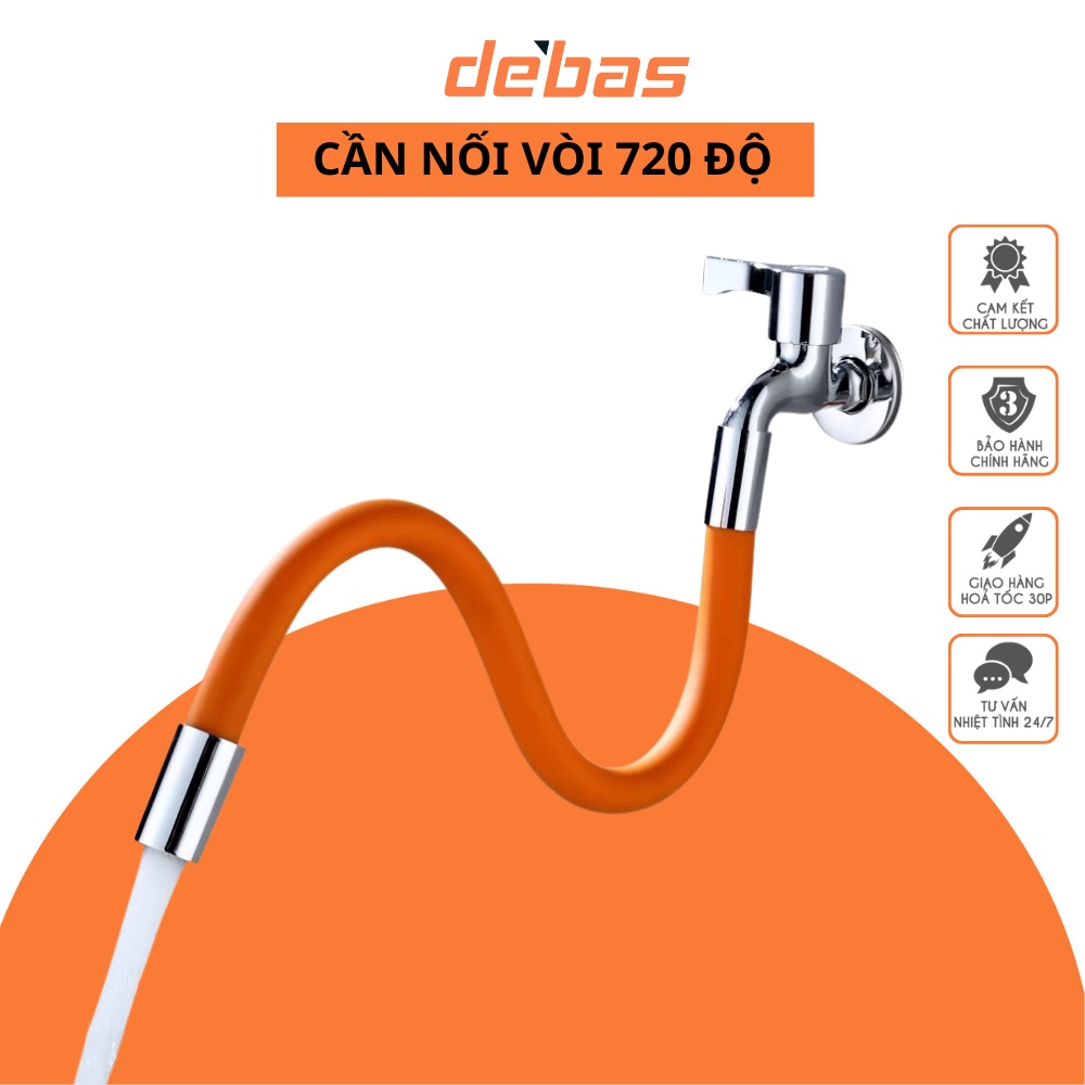 Ống nối vòi xoay 720 độ silicon màu cam dài 25cm linh hoạt máy giặt Debas