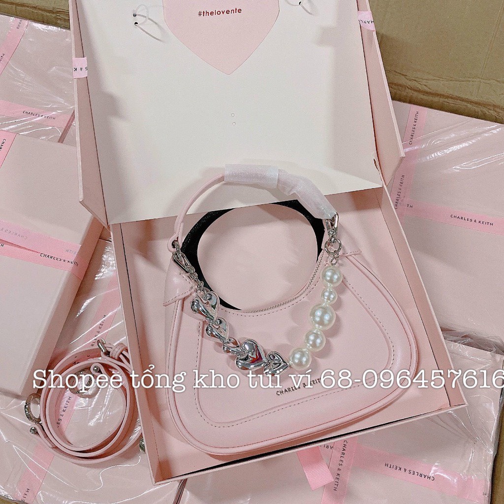Túi Xách Nữ CNK Màu Hồngsize 19cm Charles Kèm Nơ Mẫu Mới 2022 Full Box Xịn Sò TMA38