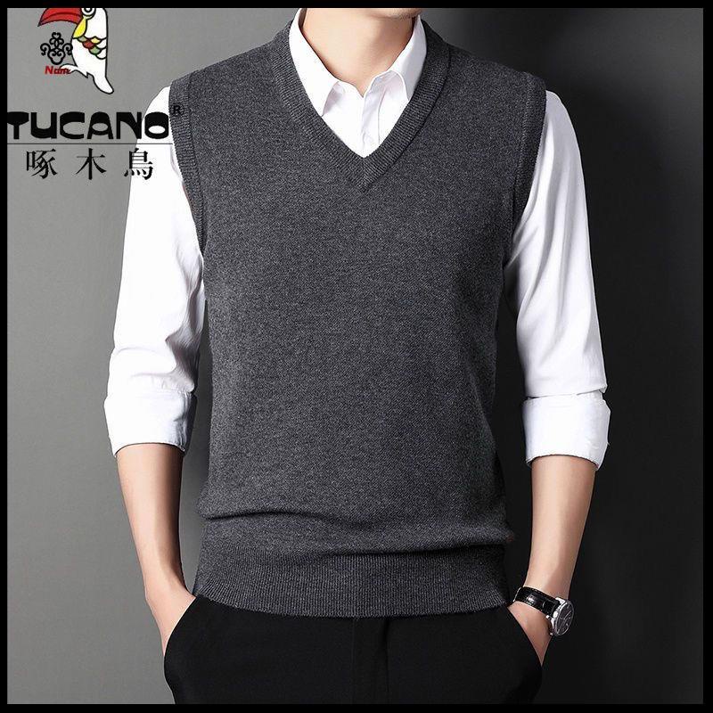 Chất lượng cao H ng t n kho a 'o len gile nam Áo Ghi Lê len Dệt Kim Dày Màu Trơn Giữ Ấm Mùa Thu Đông Cho Đàn Ông Trung Niên