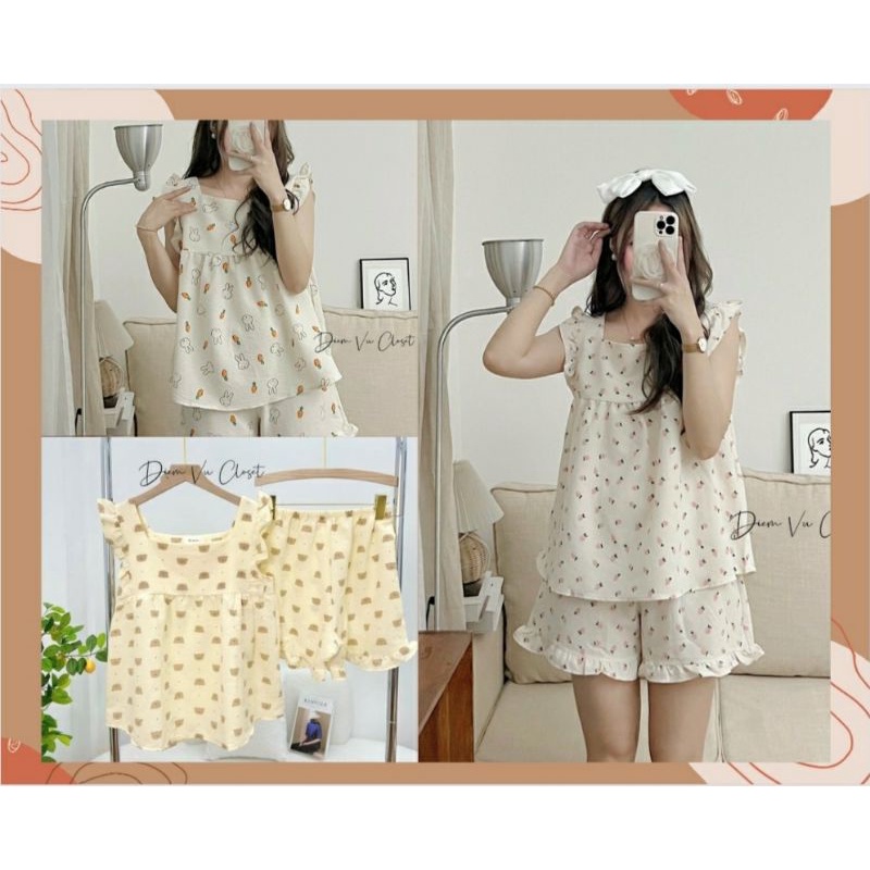 Set đồ ngủ, pijama nữ đũi xốp hoạt hình