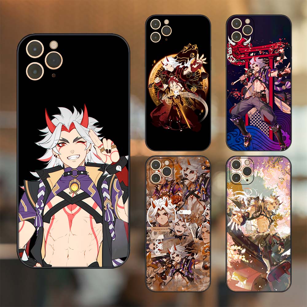 Ốp lưng iPhone 11 Pro Max dẻo đen cạnh vuông in hình Arataki Itto Genshin Impact