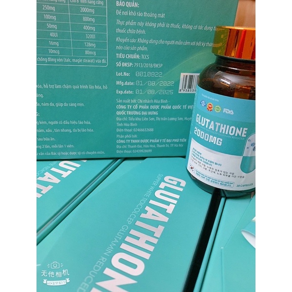 Viên glutathione 2000mg, viên uống trắng da glu 2000 mờ nám đẹp da