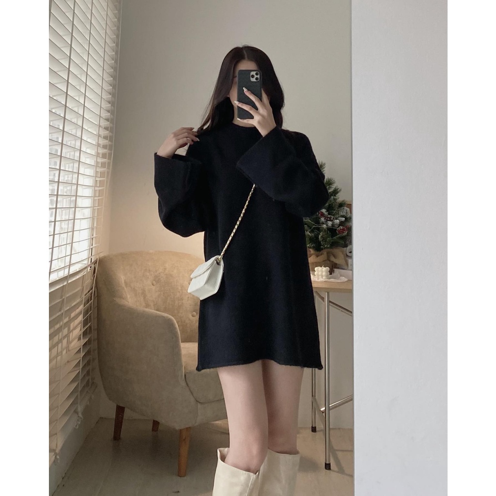 Áo len dáng dài cổ tròn len mịn tay loe basic ulzzang - Made by Fiin