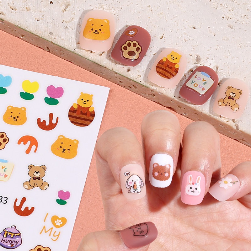 Miếng Dán Trang Trí Móng Tay 3D Hình Gấu / Thỏ / Hoa / Trái Cây Dễ Thương DIY