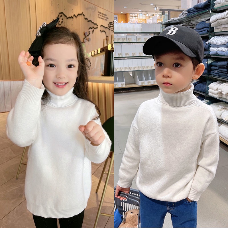 Áo Sweater Chui Đầu Cổ Cao Lót Lông Cừu Thời Trang Thu Đông Dành Cho Bé Trai Bé Gái
