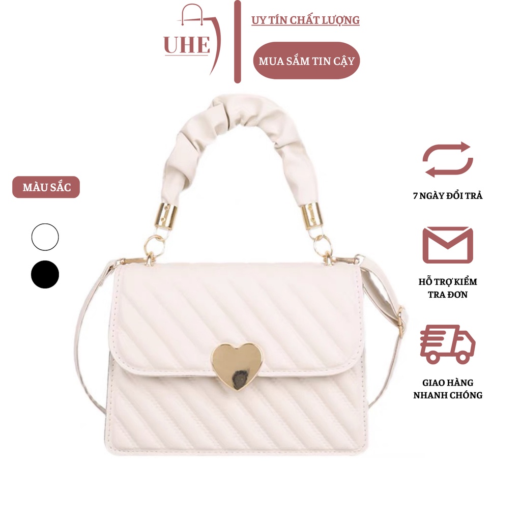 Túi xách nữ đeo chéo đeo vai bag cầm tay dự tiệc vân sọc khóa bấm trái tim UHE_012