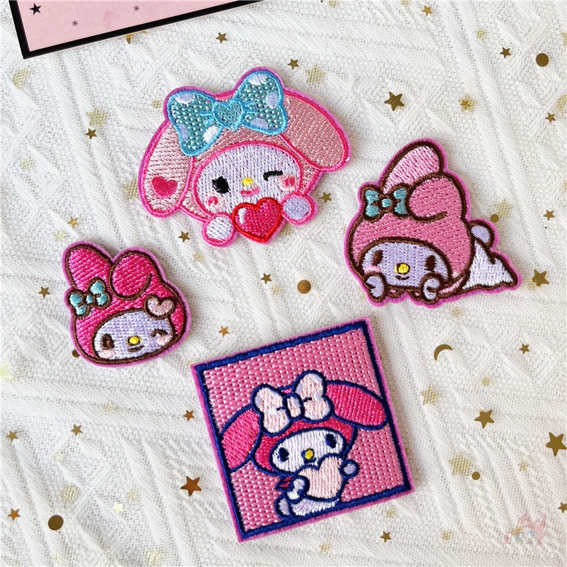 ☸ Sticker Ủi Thêu Hình Kuromi / Melody / Hello Kitty / Cinnamoroll / Pom Purin Màu Hồng Ngọt Ngào ☸ 1 Sticker Ủi Thêu Hình Huy Hiệu