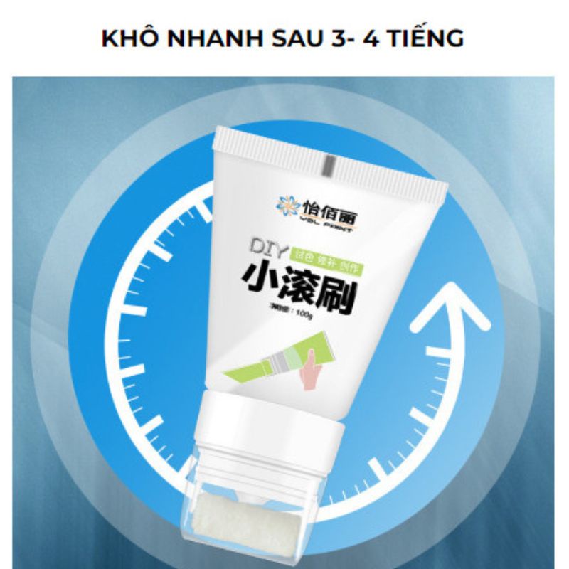 Sơn lăn mini DIY, sơn tường kèm con lăn, bám chắc trên tường, sơn lăn xóa mọi vết bẩn tuýt 100ml