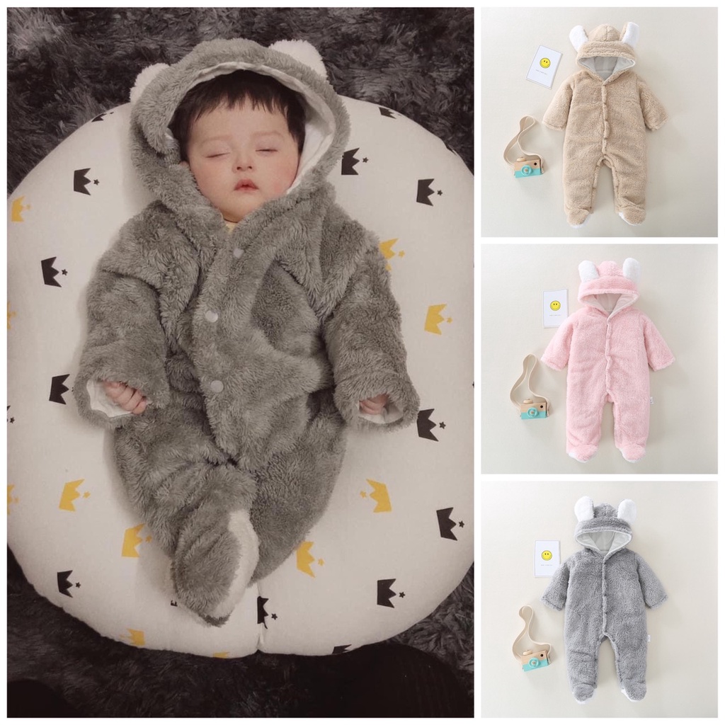 Bộ body lông gấu 2 lớp loại 1 ủ ấm cho bé trai, bé gái