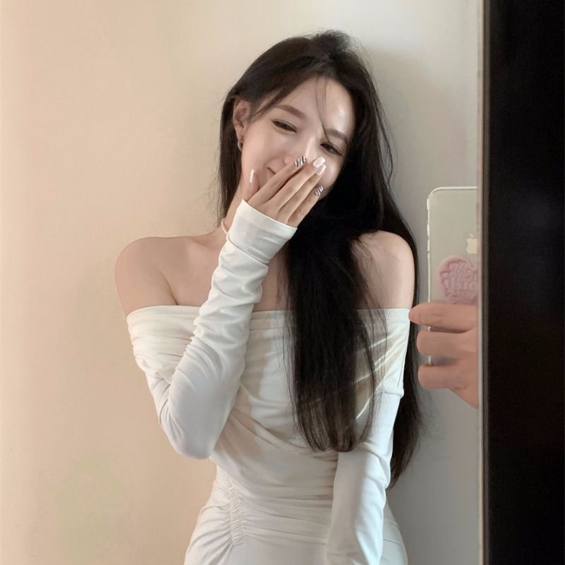 Đầm Dáng Chữ a Tay Dài Ôm Eo Xếp Ly Kiểu Retro Thời Trang Mùa Thu Cho Bạn Gái Áo Thun Dáng Ôm Thiết Kế Đơn Giản Trẻ Trung Hợp Thời Trang