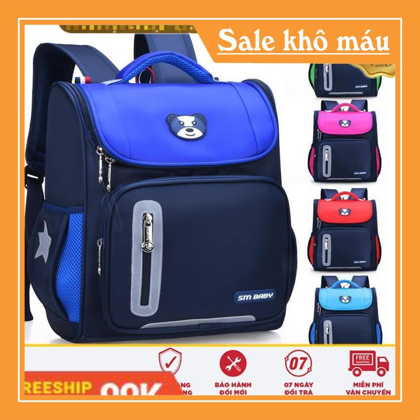 Cặp balo học sinh dáng hộp SM BABY siêu nhẹ ,phản quang ,chống mưa cho bé