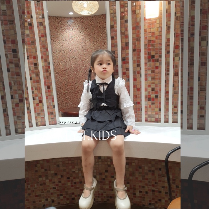 Set 3 Chi Tiết Bé Gái áo sơ mi kèm cv và áo vest sành điệu Mytkids