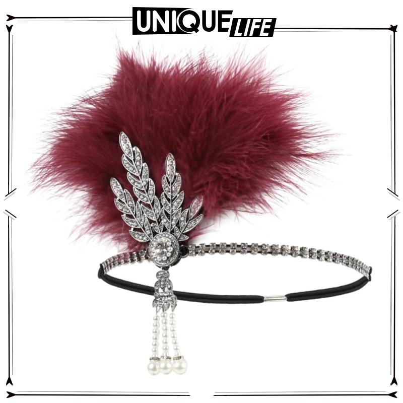 Băng Đô Cài Tóc Shiwaki4 1920s Phối Lông Vũ Màu Đen / Bạc Sang Trọng