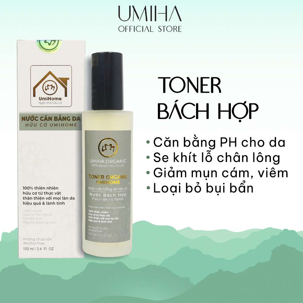 Nước cân bằng da Bách Hợp hữu cơ UMIHOME 50/100ml cấp ẩm dưỡng da, se khít lỗ chân lông, ngăn ngừa mụn hiệu quả