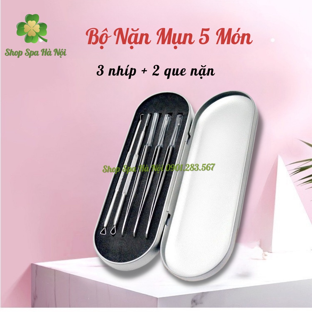 Bộ Dụng Cụ Nặn Mụn 5 Món inox Cao Cấp Không Gỉ ( 3 Nhíp + 2 Que Nặn Mụn ) Chuyên Dụng Cho Spa/TMV