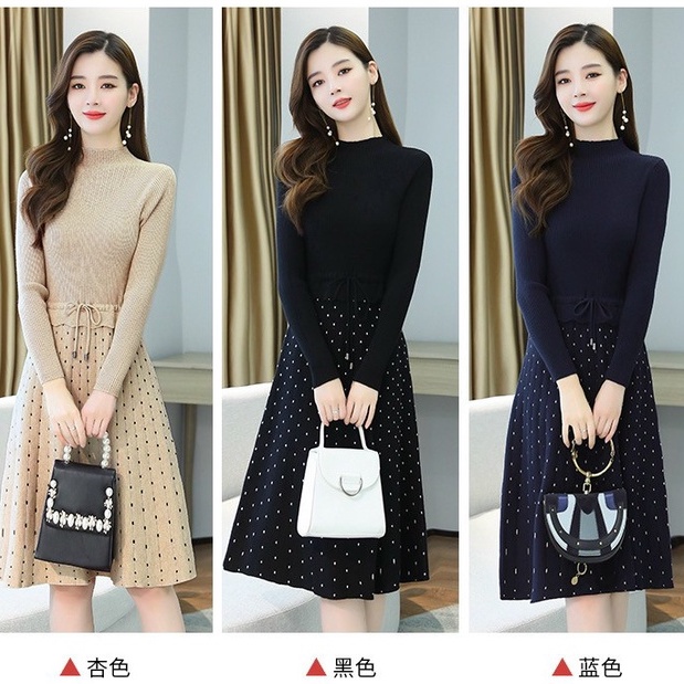ĐẦM LEN XÒE CHÂN VÁY CHẤM BI