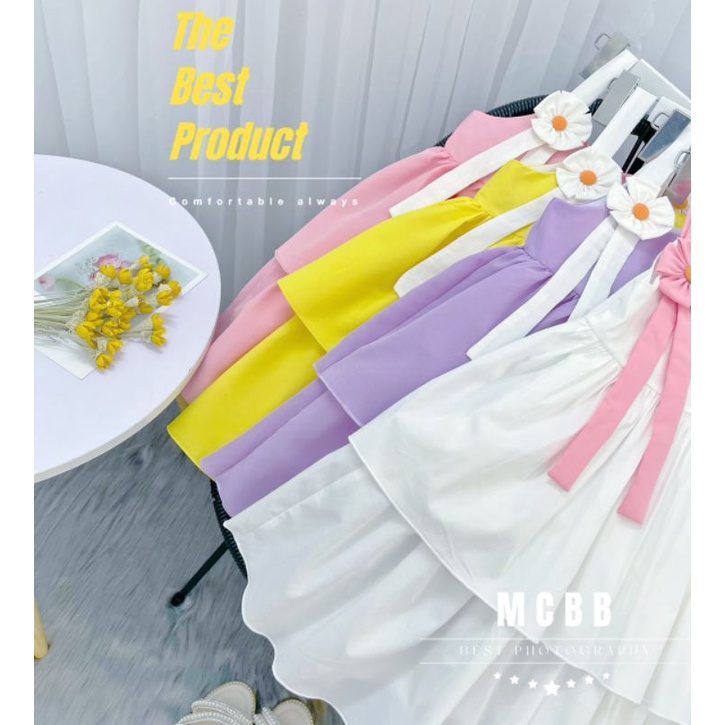 Đầm hai dây bé gái kết hoa siêu yêu