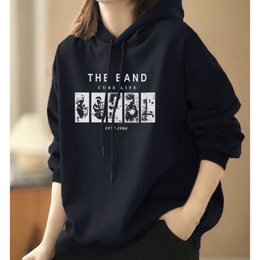 Áo hoodie nữ nam khoác nỉ form rộng HANOVA chất liệu dày dặn ấm áp in chữ THEBAND