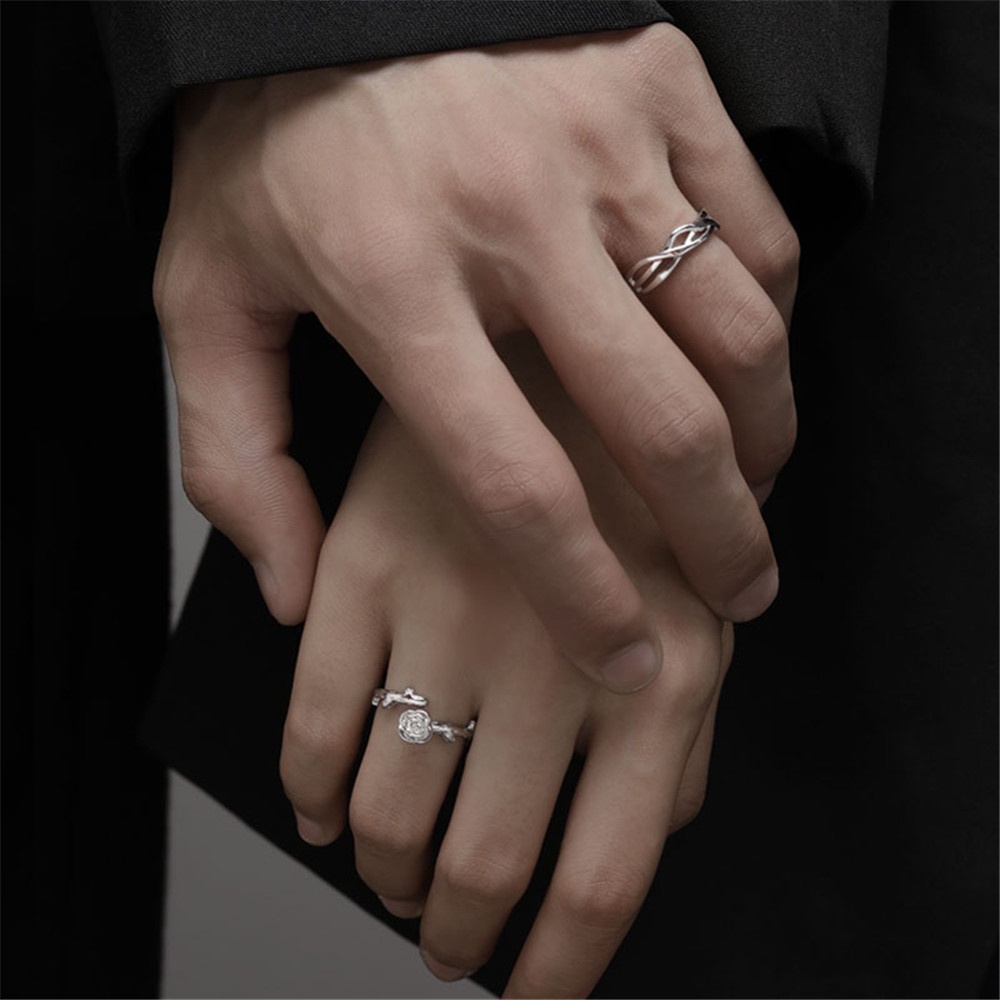 Bộ 2 Nhẫn Cưới Màu Bạc Có Thể Điều Chỉnh Kích Cỡ