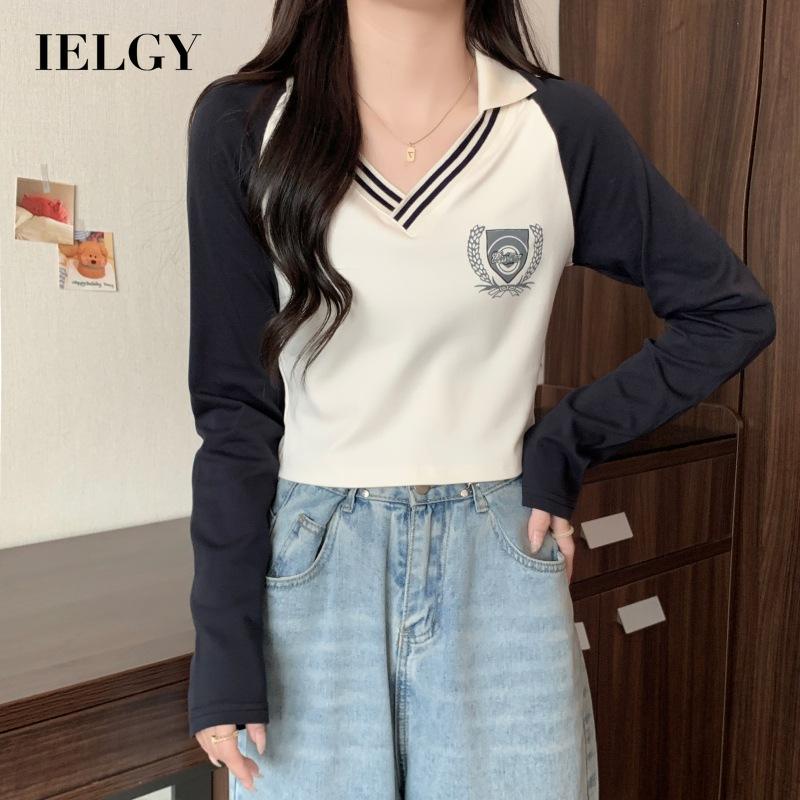 IELGY  IELGY  Áo Thun Nữ Dài Tay Cổ Chữ v Đơn Giản Dễ Phối Đồ