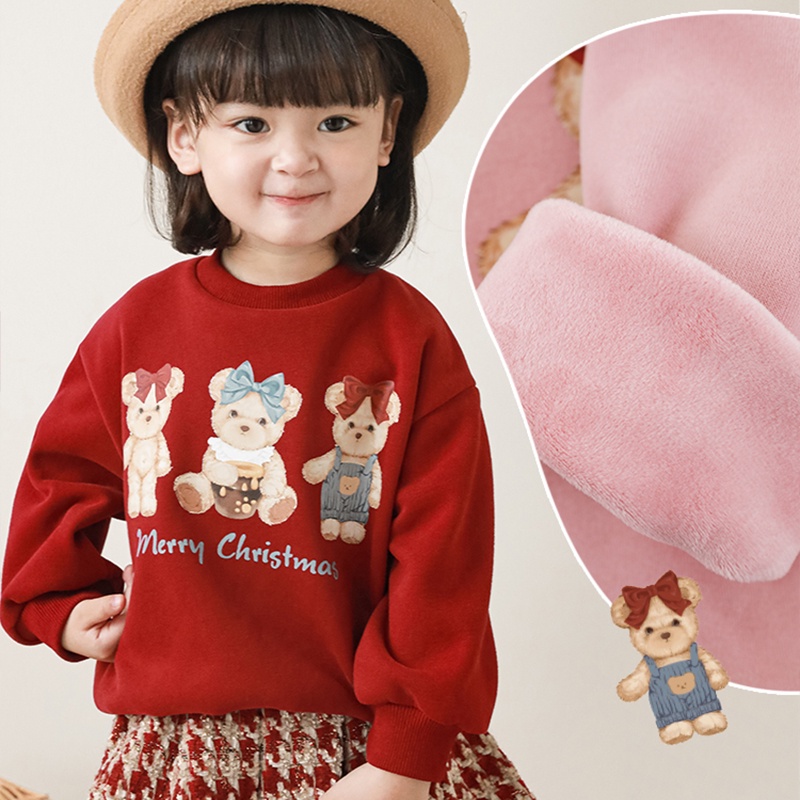 [THOMAS KIDS] Áo Hoodie Tay Dài In Hình Gấu Giáng Sinh Dễ Thương Cho Bé Gái 2-9 Tuổi