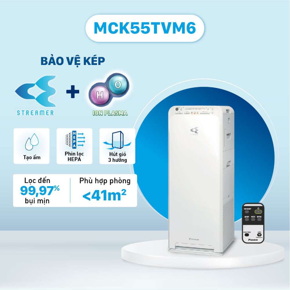 Máy lọc không khí tạo ẩm Daikin MCK55TVM6, phù hợp phòng 41m2, công nghê Streamer - HAPOS Bảo hành điện tử chính hãng | BigBuy360 - bigbuy360.vn