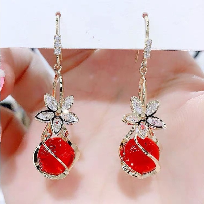 Bông Tai Hình Cánh Hoa Đính Đá Opal Thời Trang Hàn Quốc Cho Nữ