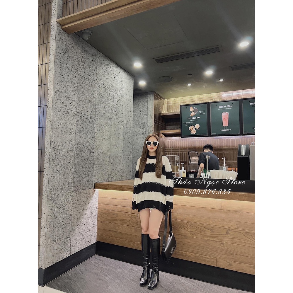 Áo len nữ tay dài sọc rách form rộng hàng nhập QC!  THẢO NGỌC STORE