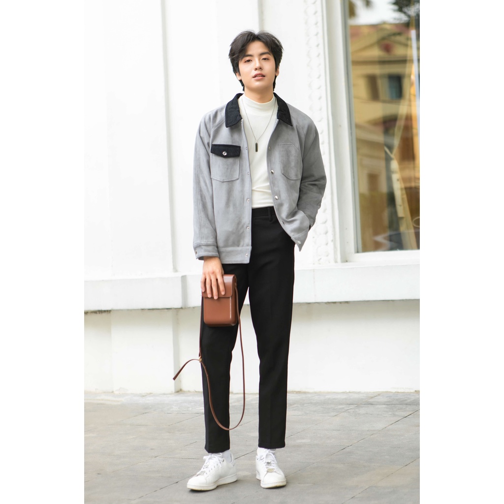 Áo Khoác Da Lộn Jacket MANDO Cúc Bấm Cổ Bẻ, Túi Phối Màu Phong Cách Thời Trang Hàn Quốc - JAK004