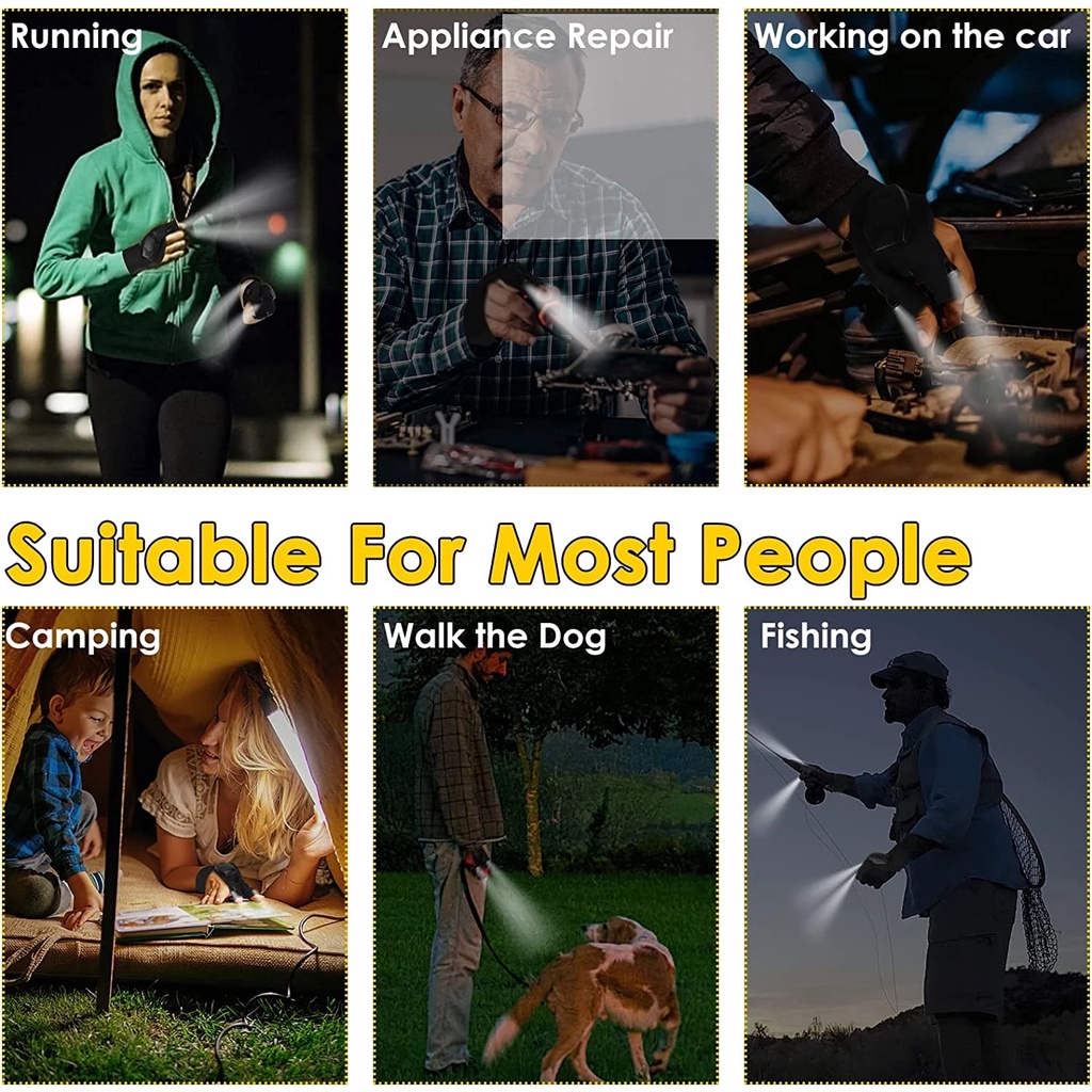 Găng Tay Không Ngón Có Đèn Pin LED Tiện Dụng