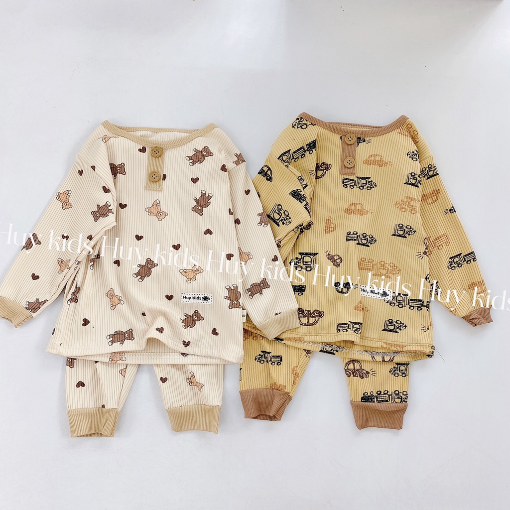 Bộ Dài Tay Thu Đông - Bộ Dài Tăm HUYKIDS Chất Mềm Mịn Co Giãn Tốt Cho Bé