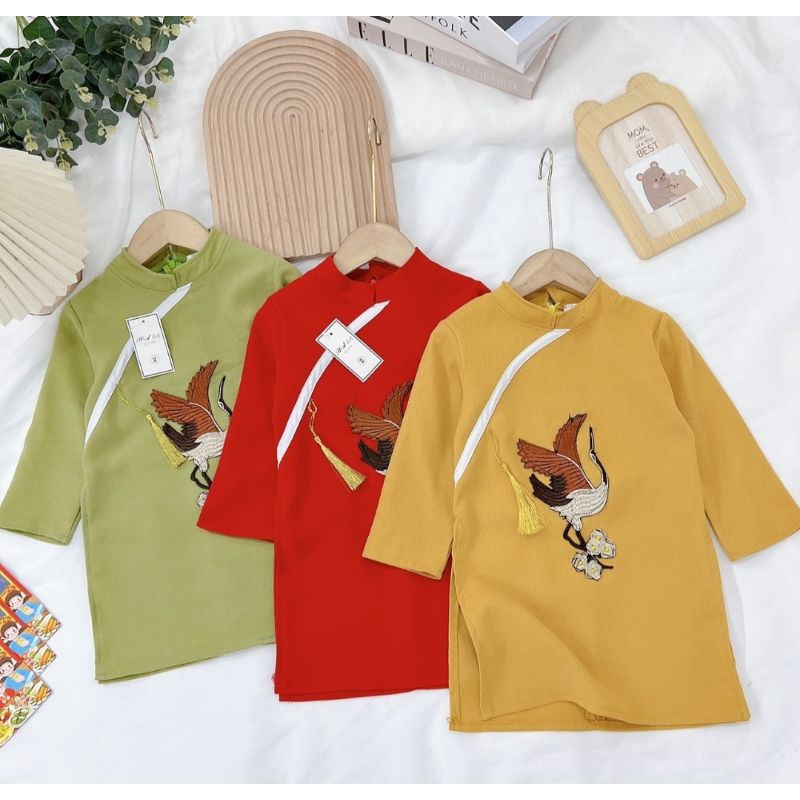 Áo dài Chim hạc bé trai cách tân size nhí đại chất đẹp